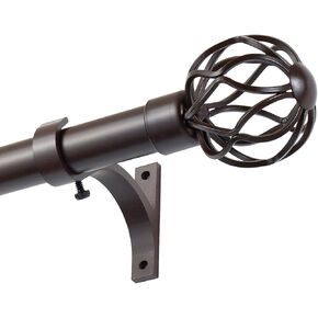 قضيب ستارة نافذة مزخرف مقاس 1 بوصة من Kemmie مع نهايات قفص منحنيات ملتوية مستديرة، طول تلسكوبي 36-72 بوصة، برونزي in Kuwait