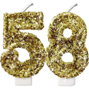 2.8" Gold Glitter Number Candles-Many Colors 58th 85th Birthday Gifts Birthday Decorations Birthday Candles Numbers Happy Birthday Candles for Cake 2 Candle for Women for Men (Gold)