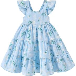 YOUNGER TREE Toddler Baby Girls Dress Summer Ruffle Sleeve Halter Casual Kids Beach Sundress in Kuwait