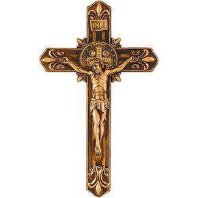 Saint Benedict Gold Toned Fleur-De-Lis Wall Crucifix, Wall Hanging Décor, Religious Gift, 12.5 Inches in Saudi Arabia