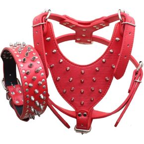 PU Leather Spiked Studded Dog Collars, Harnesses 2Pcs Matching Set for Medium & Large Dogs Pit Bull,Mastiff, Boxer, Bull Terrier (Studs Camo, M) in Kuwait