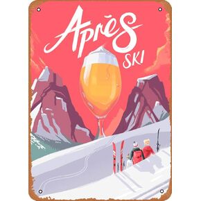 ملصق تزلج Apres Ski Wall Art 12 بوصة × 8 بوصة معدن القصدير علامة عتيقة in Kuwait