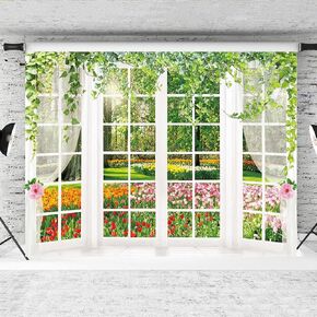 Hilioens 10 × 8ft نافذة الربيع خلفية الأزهار الأبيض عتبة النافذة مشهد التصوير الفوتوغرافي زهرة برية خلفية الغابات الخضراء العشب الطبيعي الوليد عيد ميلاد حزب راية الزينة in Kuwait