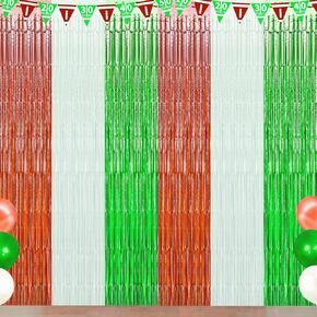 Football Birthday Decorations Green Brown White Backdrop Foil Fringe Backdrop, Super Football Bowl Day Sports Streamer Tinsel Curtains for Football Sport Game Day Gameday Tailgate Party (3Pack)
