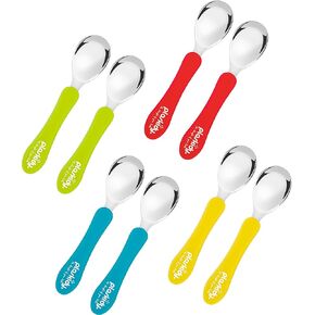 Plaskidy Toddler Spoons Stainless Steel with Silicone Handle Set of 8 Kids Spoons Cutlery Set - Children Safe Utensil Set BPA Free Dishwasher Safe Kid Spoons Flatware Great for Kids and Toddler Spoon in Kuwait