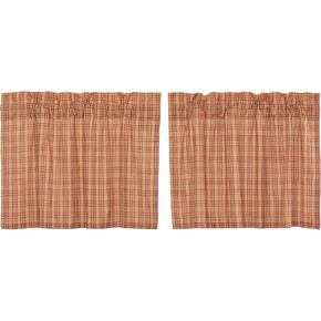 VHC Brands Sawyer Mill منقوشة من القطن ستائر المطبخ بيت المزرعة قضيب جيب حلقات معلقة 36x36 زوج طبقات، أزرق in Kuwait