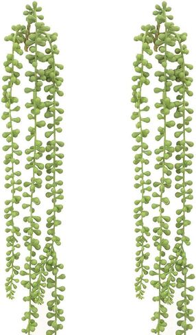 Sunrisee 2 Pcs Artificial Hanging Succulents Plants 2.3FT String of Pearls Hanging Basketplant Fake Lover's Tears Succulent for Home Garden Wall Decoration in Kuwait