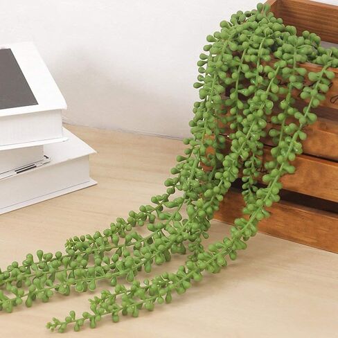 Sunrisee 2 Pcs Artificial Hanging Succulents Plants 2.3FT String of Pearls Hanging Basketplant Fake Lover's Tears Succulent for Home Garden Wall Decoration in Kuwait