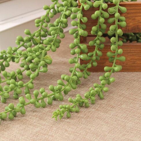 Sunrisee 2 Pcs Artificial Hanging Succulents Plants 2.3FT String of Pearls Hanging Basketplant Fake Lover's Tears Succulent for Home Garden Wall Decoration in Kuwait