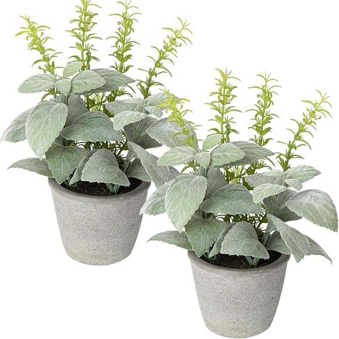 Briful Fake Plants Mini Artificial Mint & Rosemary Plants in Cement Pot Faux Green Plants Indoor for Home Office Room Shelf Desk Farmhouse Tray Decoration in Saudi Arabia