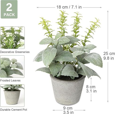 Briful Fake Plants Mini Artificial Mint & Rosemary Plants in Cement Pot Faux Green Plants Indoor for Home Office Room Shelf Desk Farmhouse Tray Decoration in Saudi Arabia