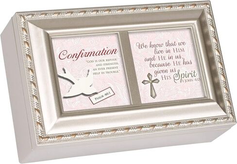 Cottage Garden Confirmation We Live in Him Brushed Silvertone Jewelry Music Box Plays Amazing Grace in Saudi Arabia