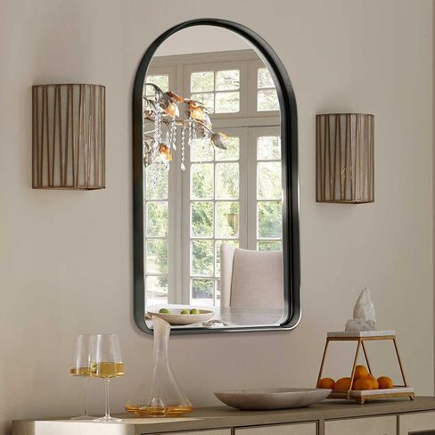 NicBex 28x24 Inch Bathroom Vanity Mirror, Modern Deep Frame Round Corners Mirror, Alloy Frame Wall Mirror for Bathroom Vanity, Bedroom, Hallway and Home Deco, Black in Kuwait