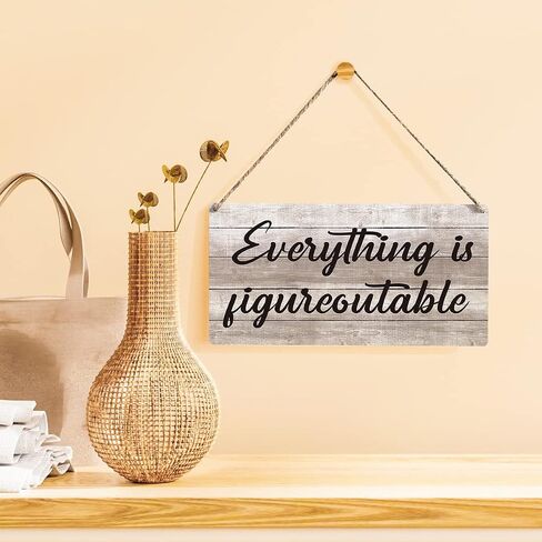 Positive Sign Farmhouse Everything is Figureoutable Wooden Hanging Sign Rustic Retro Wall Art Decor Home Decoration 12 x 6 Inches in Saudi Arabia