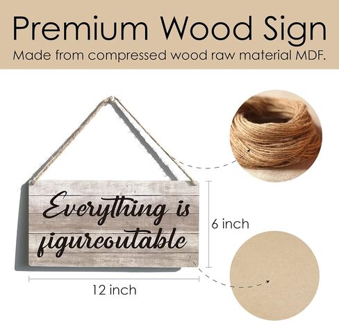 Positive Sign Farmhouse Everything is Figureoutable Wooden Hanging Sign Rustic Retro Wall Art Decor Home Decoration 12 x 6 Inches in Saudi Arabia