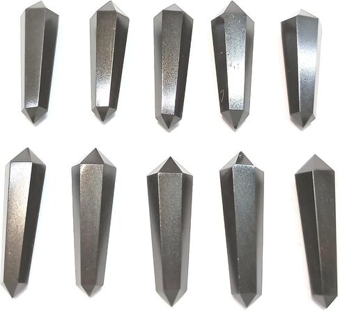 WHOLESALEGEMSHOP 10 PIECES Black Tourmaline Double Terminated Crystal Healing for Jewelry Making Necklace Wire Wrapping Pendant Crystal Grids in Kuwait