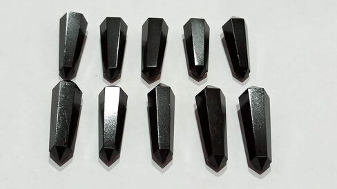 WHOLESALEGEMSHOP 10 PIECES Black Tourmaline Double Terminated Crystal Healing for Jewelry Making Necklace Wire Wrapping Pendant Crystal Grids in Kuwait