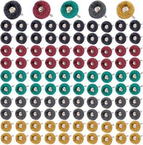 100Pcs Abrasive Buffing Wheels, 1 Inch Buffing Polishing Wheel Set with 1/8 Inch Shank, 20Pcs Each of 80 150 240 400 600 Grit Scouring Pad Abrasive Wheel for Power Rotary Tool, Rust Removal, Polishing in Saudi Arabia