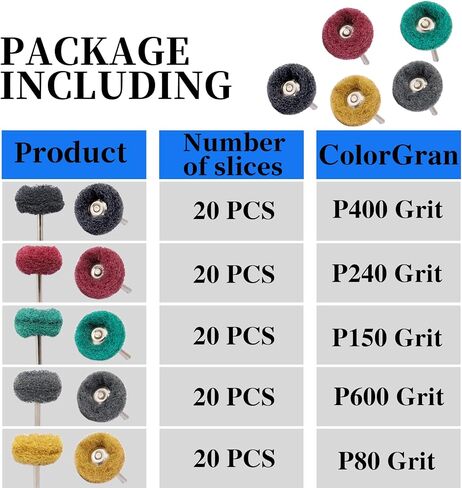 100Pcs Abrasive Buffing Wheels, 1 Inch Buffing Polishing Wheel Set with 1/8 Inch Shank, 20Pcs Each of 80 150 240 400 600 Grit Scouring Pad Abrasive Wheel for Power Rotary Tool, Rust Removal, Polishing in Saudi Arabia