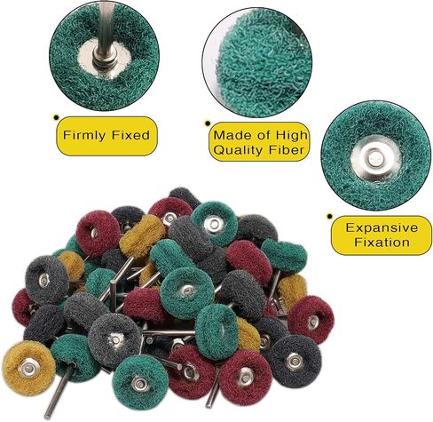 100Pcs Abrasive Buffing Wheels, 1 Inch Buffing Polishing Wheel Set with 1/8 Inch Shank, 20Pcs Each of 80 150 240 400 600 Grit Scouring Pad Abrasive Wheel for Power Rotary Tool, Rust Removal, Polishing in Saudi Arabia