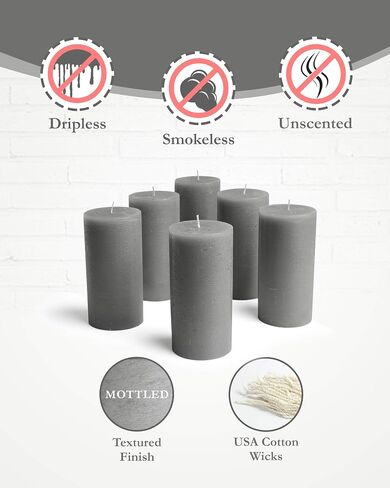 Mottled Pillar Candles by Bask - Set of 6-3" x 6" Dripless Unscented Candles in White for Home Decor, Relaxation & All Occasions in Kuwait
