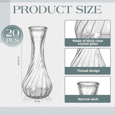 Nuogo 20 Set Glass Vase Bud Vases in Bulk for Floral Arrangements Clear Bud Vases in Bulk for Floral Arrangements Wedding Events Home Decor Table Centerpiece in Saudi Arabia
