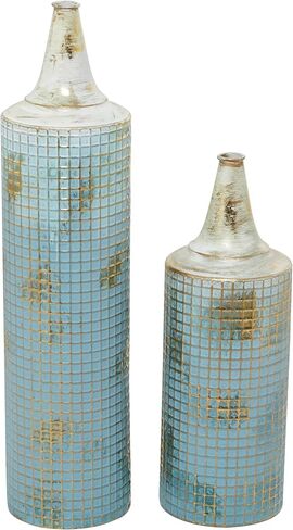 79 ديكو مزهرية معدنية طويلة بتصميم ممزق، مجموعة من 2 قطعة 25 انش، ارتفاع 18 انش، ازرق in Kuwait