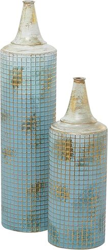 79 ديكو مزهرية معدنية طويلة بتصميم ممزق، مجموعة من 2 قطعة 25 انش، ارتفاع 18 انش، ازرق in Kuwait