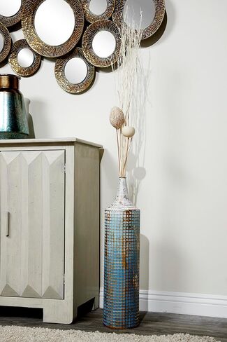 79 ديكو مزهرية معدنية طويلة بتصميم ممزق، مجموعة من 2 قطعة 25 انش، ارتفاع 18 انش، ازرق in Kuwait