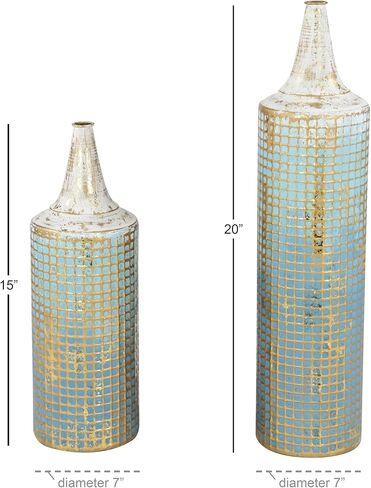 79 ديكو مزهرية معدنية طويلة بتصميم ممزق، مجموعة من 2 قطعة 25 انش، ارتفاع 18 انش، ازرق in Kuwait