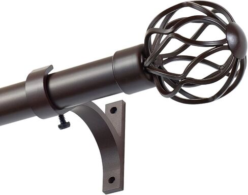 قضيب ستارة نافذة مزخرف مقاس 1 بوصة من Kemmie مع نهايات قفص منحنيات ملتوية مستديرة، طول تلسكوبي 36-72 بوصة، برونزي in Kuwait