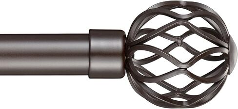 قضيب ستارة نافذة مزخرف مقاس 1 بوصة من Kemmie مع نهايات قفص منحنيات ملتوية مستديرة، طول تلسكوبي 36-72 بوصة، برونزي in Kuwait