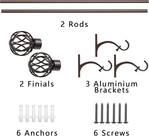 قضيب ستارة نافذة مزخرف مقاس 1 بوصة من Kemmie مع نهايات قفص منحنيات ملتوية مستديرة، طول تلسكوبي 36-72 بوصة، برونزي in Kuwait