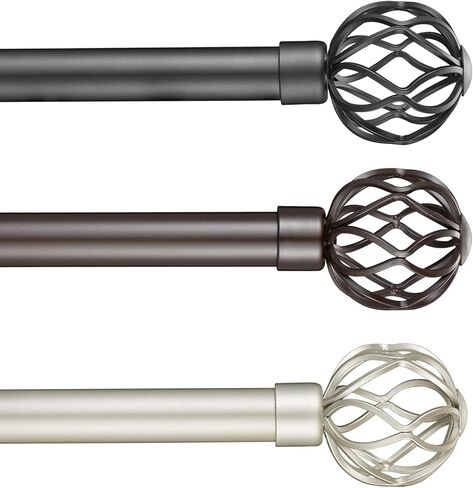 قضيب ستارة نافذة مزخرف مقاس 1 بوصة من Kemmie مع نهايات قفص منحنيات ملتوية مستديرة، طول تلسكوبي 36-72 بوصة، برونزي in Kuwait