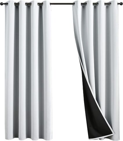 JSFLY 100% Blackout Curtains 84 inch Length for Bedroom, Thick Noise Reduction Thermal Insulated Grommet Window Drapes Room Darkening Curtains for Living Room, 2 Panels (52x84 inches,White) in Saudi Arabia