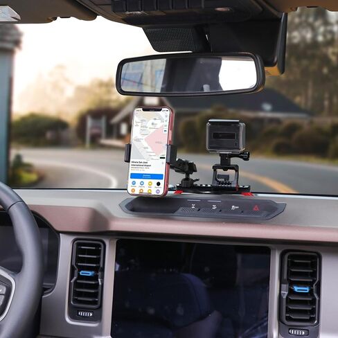 Dash Phone Mount Picatinny Rail Holder for 2021 2022 2023 2024 2025 2026 New Ford Bronco 2/4 Door Interior Accessories, Dashboard Cell Phone with Action Camera Mounts for GoPro, 360° Adjustable in Saudi Arabia