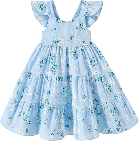 YOUNGER TREE Toddler Baby Girls Dress Summer Ruffle Sleeve Halter Casual Kids Beach Sundress in Kuwait