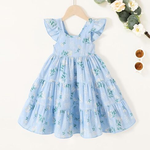 YOUNGER TREE Toddler Baby Girls Dress Summer Ruffle Sleeve Halter Casual Kids Beach Sundress in Kuwait