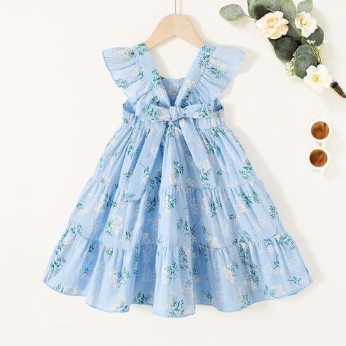 YOUNGER TREE Toddler Baby Girls Dress Summer Ruffle Sleeve Halter Casual Kids Beach Sundress in Kuwait