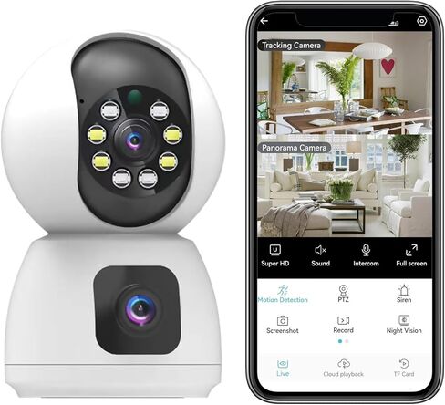 كاميرا داخلية بعدسة مزدوجة، شاشة عرض مزدوجة 2 في 1، كاميرات واي فاي 5G/2.4G لأمان المنزل، كاميرا ربط قابلة للإمالة بزاوية 360 درجة للحيوانات الأليفة، رؤية ليلية ملونة، صوت ثنائي الاتجاه، كشف الحركة، تطبيق الهاتف in Kuwait