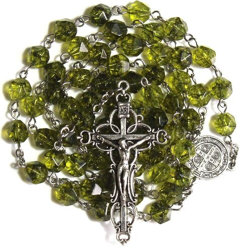 GeekTenet Rosary Beads Chaplet Rhombus Natural Aquamarine Crystal Rosery Cross Catholic gifts in Saudi Arabia