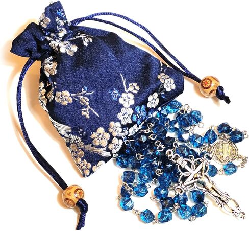 GeekTenet Rosary Beads Chaplet Rhombus Natural Aquamarine Crystal Rosery Cross Catholic gifts in Kuwait