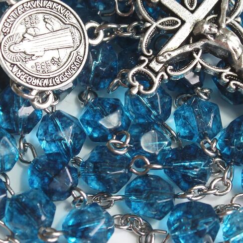 GeekTenet Rosary Beads Chaplet Rhombus Natural Aquamarine Crystal Rosery Cross Catholic gifts in Kuwait