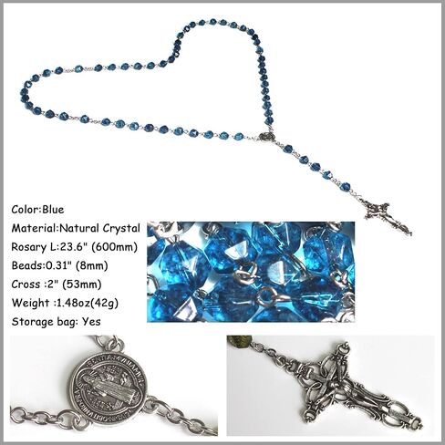 GeekTenet Rosary Beads Chaplet Rhombus Natural Aquamarine Crystal Rosery Cross Catholic gifts in Kuwait