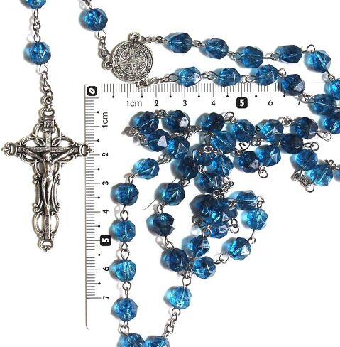GeekTenet Rosary Beads Chaplet Rhombus Natural Aquamarine Crystal Rosery Cross Catholic gifts in Kuwait