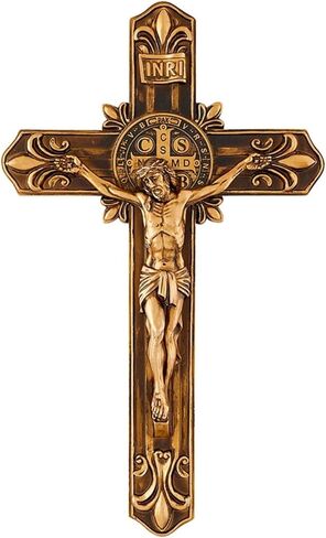 Saint Benedict Gold Toned Fleur-De-Lis Wall Crucifix, Wall Hanging Décor, Religious Gift, 12.5 Inches in Saudi Arabia