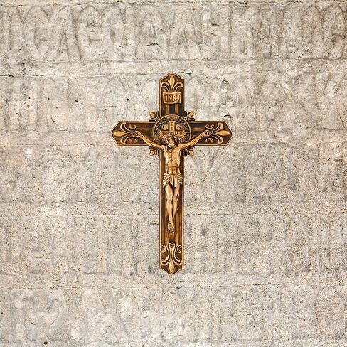 Saint Benedict Gold Toned Fleur-De-Lis Wall Crucifix, Wall Hanging Décor, Religious Gift, 12.5 Inches in Saudi Arabia