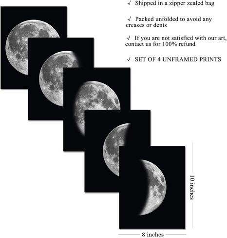 5 قطع ديكور حائط على شكل قمر - لوحات فنية مطبوعة على القماش باللونين الاسود والابيض والقمر القمري، بوستر مطبوع تجريدي للمكتب وغرفة النوم وغرفة المعيشة وغرفة النوم، لوحات بدون اطار لديكور المنزل in Kuwait