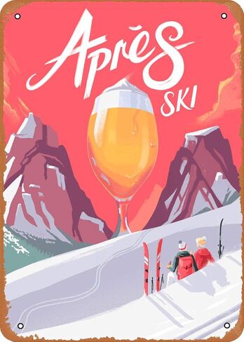 ملصق تزلج Apres Ski Wall Art 12 بوصة × 8 بوصة معدن القصدير علامة عتيقة in Kuwait