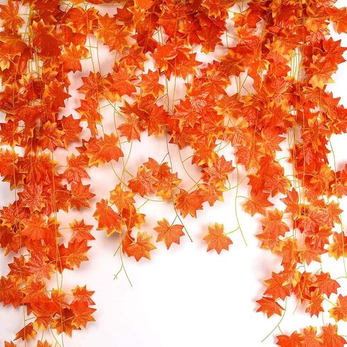 نوفرلايف 12 حزمة 27.5 م / 90 قدم ورقة القيقب الاصطناعي ، أوراق وهمية أوراق الخريف إكليل زهور معلقة نبات للمنزل والحديقة والفندق وحفلات الزفاف والمهرجانات ديكور عيد الميلاد رأس السنة الجديدة in Kuwait